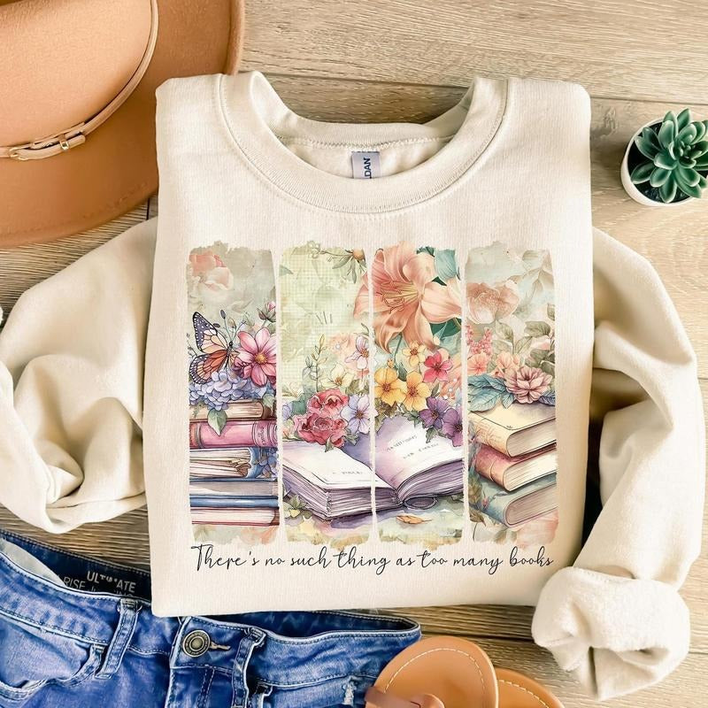 No Such Thing As Too Many Books Sweatshirt, Book Lover Shirt, Brushstroke, Sublimation Digital Download , Books Tee,...