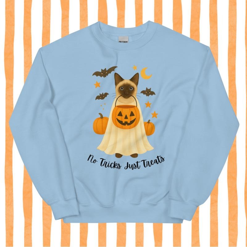No Tricks No Treats Cat Crewneck T-Shirts, Hoodie, Sweatshirt | WearSparks.com