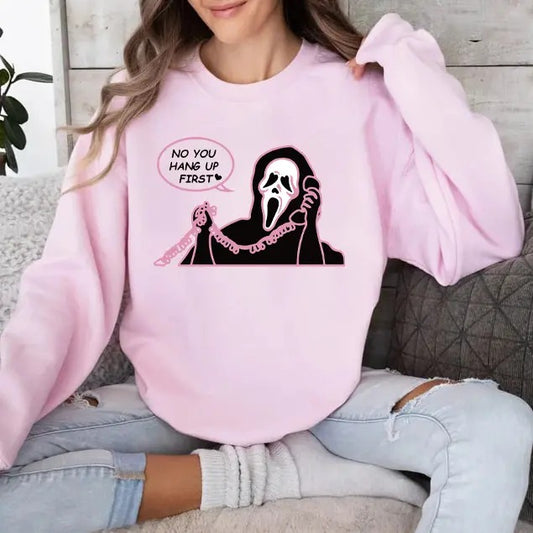 No You Hang Up First Sweatshirt, Ghostface Calling Sweatshirt, Scream Movie Sweatshirt, Halloween Sweater, Halloween...