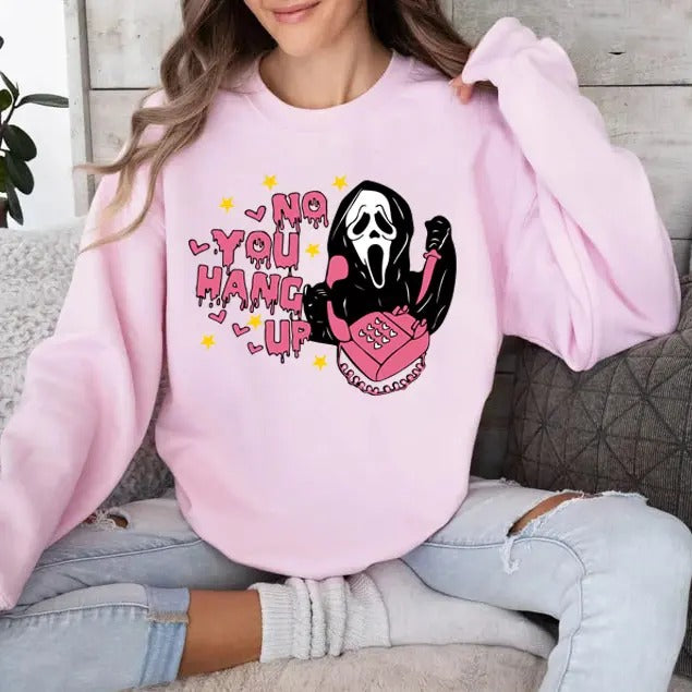 No You Hang Up Sweatshirt, Ghostface Sweatshirt, Scream Movie Sweatshirt, Halloween Sweater, Ghost Shirt, Halloween...