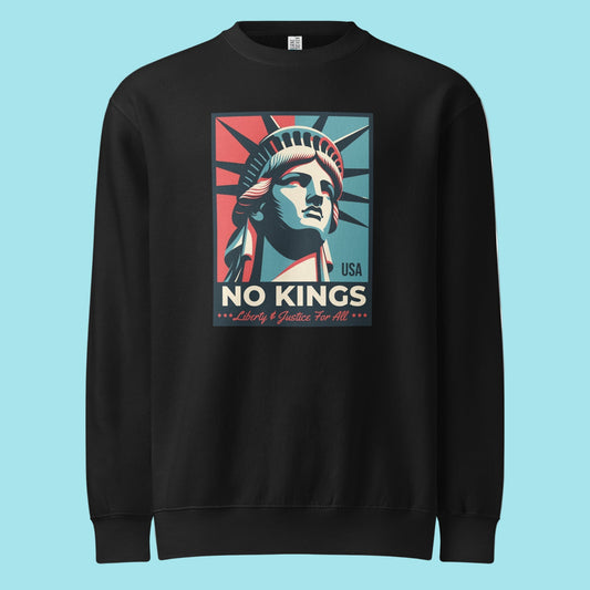 No Kings - Liberty and Justice For All - Premium Crew Neck Sweatshirt T-Shirts, Hoodie | WearSparks.com (Image 1)