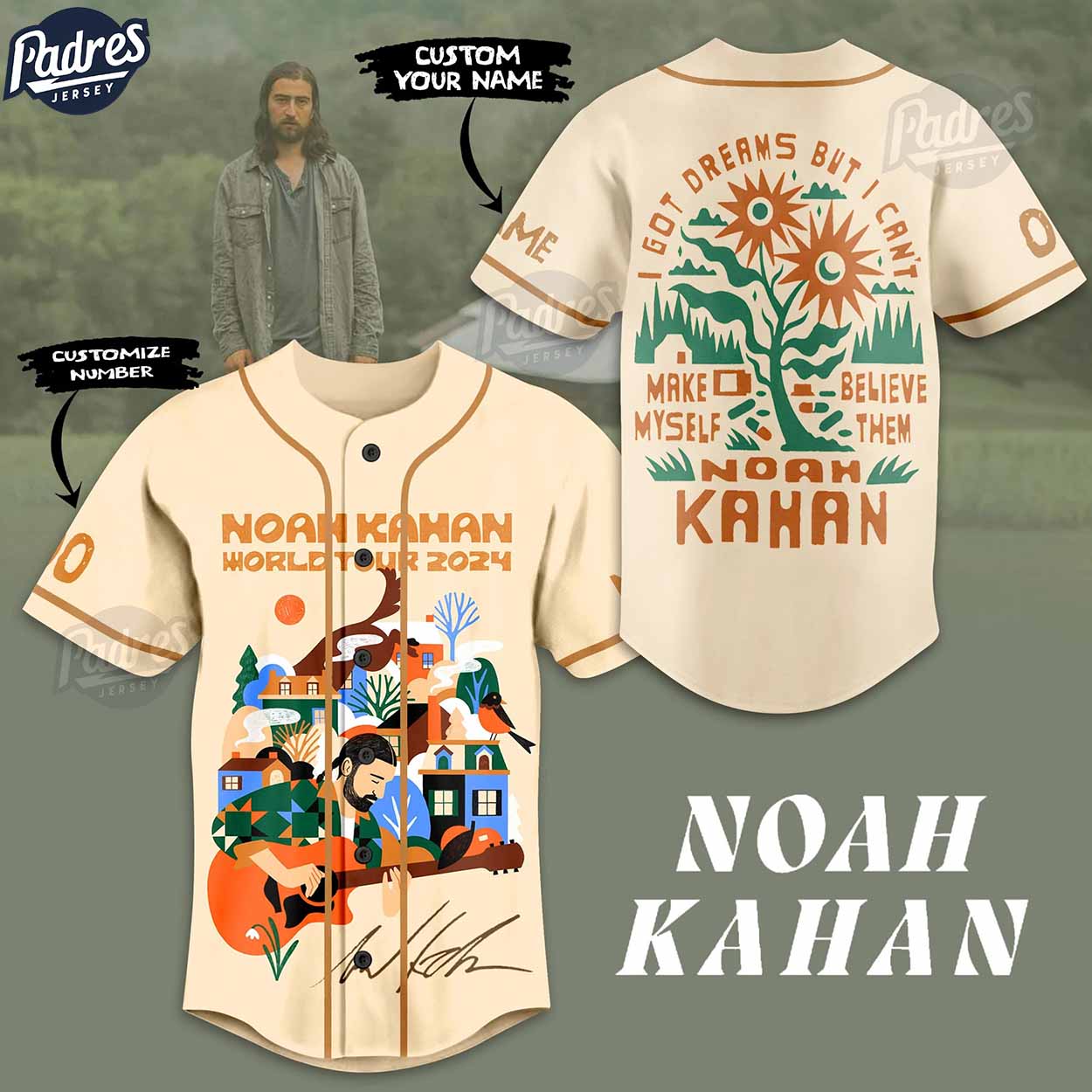 Noah Kahan 2024 Tour Custom Baseball Jersey Fan Gear - Padres Jersey Oasis: Elevate Your Baseball Style Game... (Image 1)