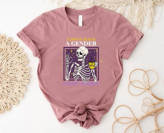 Non Binary Pride Shirt, Genderqueer Skeleton Tee, I Dont Have a Gender Tee, Anxiety Awareness Shirt, Mental Health Gift,...