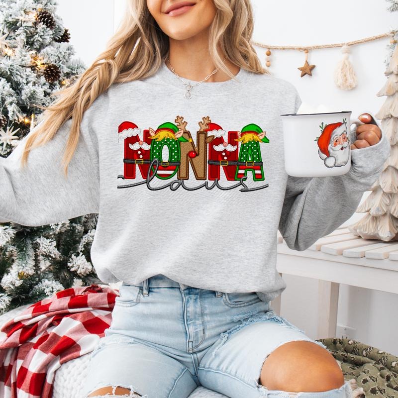 Nonna Claus Faux Embroidery Sweatshirt T-Shirts, Hoodie | WearSparks.com