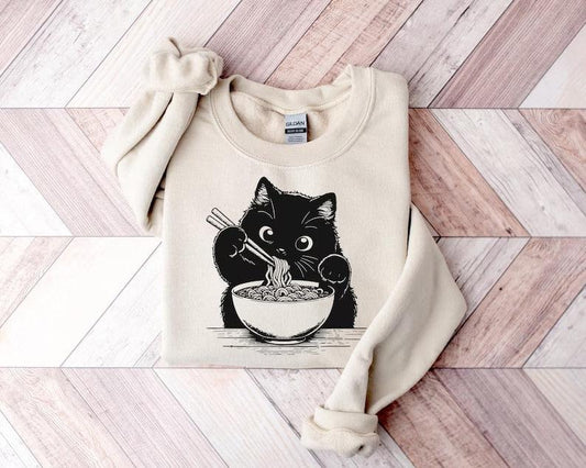 Noodle Cat Shirt, Cat Sweatshirt, Ramen Cat Shirt, Cat Mom Shirt, Cat Tee, Cat Lover Shirt, Animal Lover Tee, Cat Lovers...