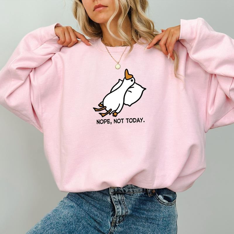 Nope Not Today Goose Sweatshirt, Funny Duck Graphic Printed Crewneck, Silliest Goose Sweater, Meme Goose Bumps Tops,...