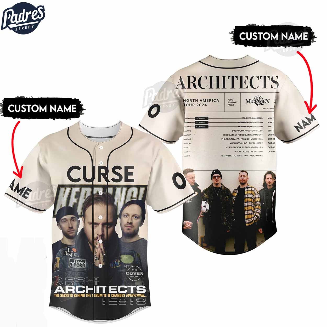 North America Tour 2024 Architects Custom Baseball Jersey Design - Padres Jersey Oasis: Elevate Your Baseball... (Image 1)