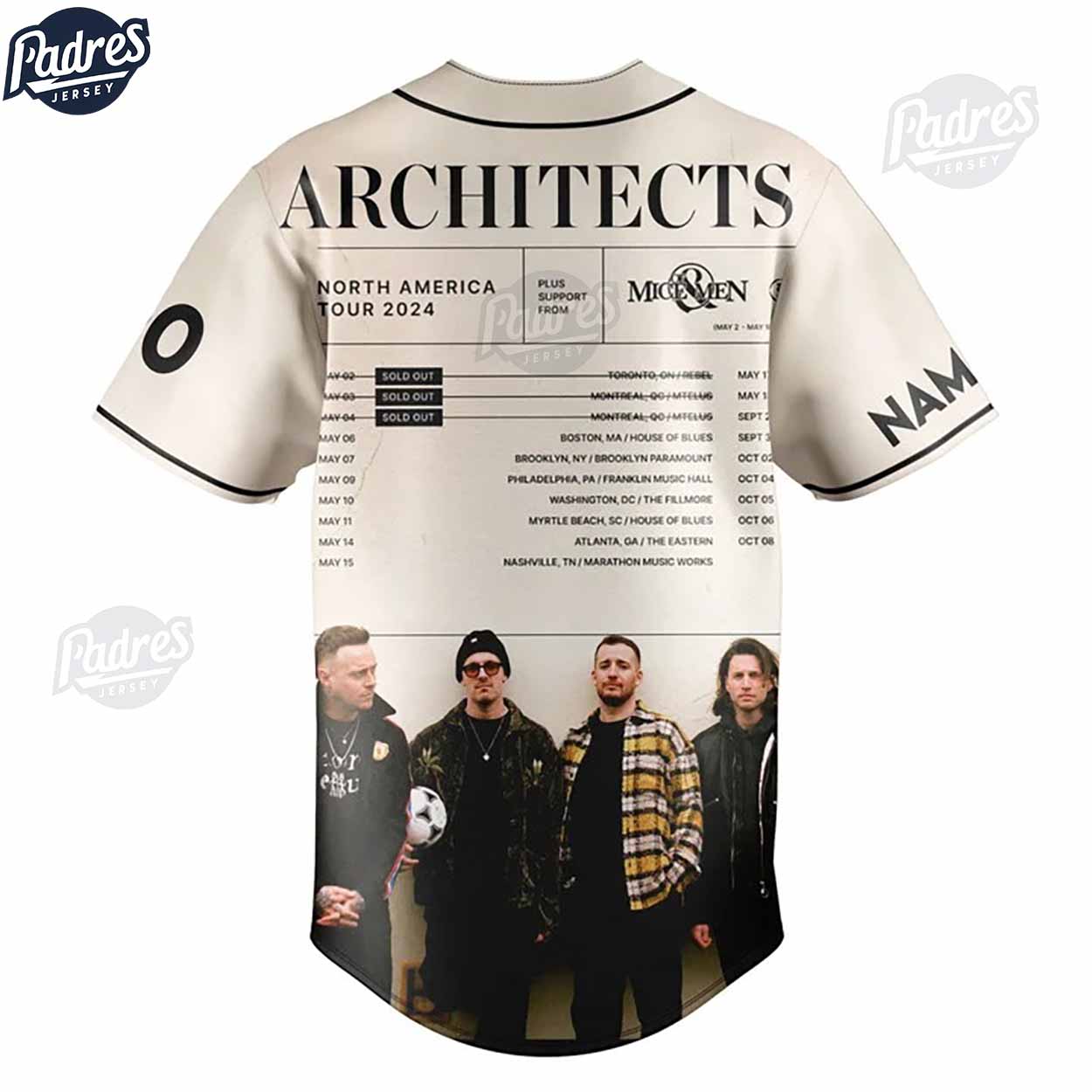 North America Tour 2024 Architects Custom Baseball Jersey Design - Padres Jersey Oasis: Elevate Your Baseball... (Image 3)