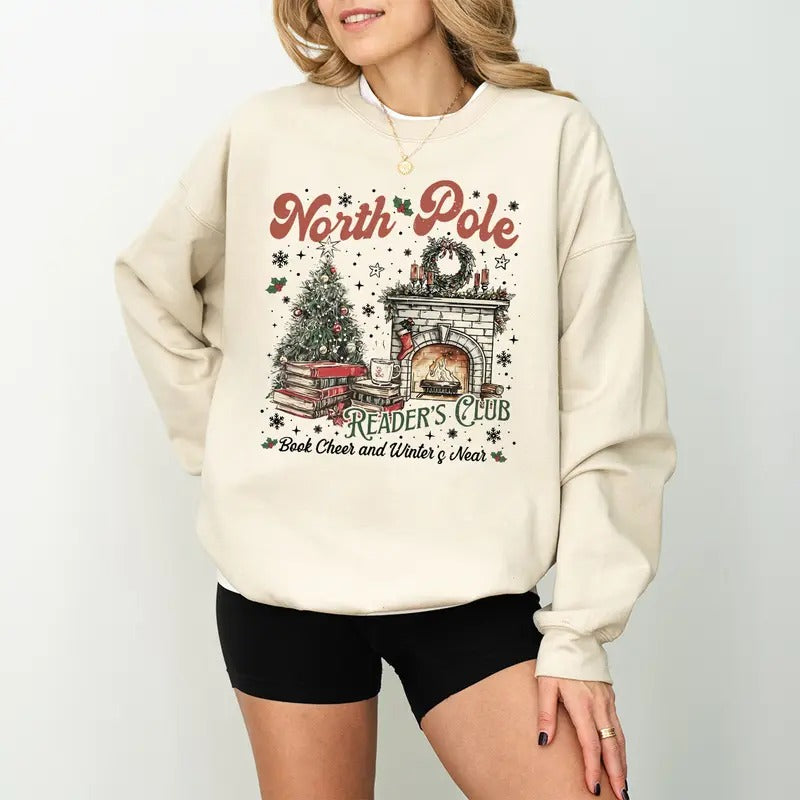 North Pole Book Club Sweatshirt, Book Lover Gift, Bookish Christmas Sweatshirt, Christmas Book Lover Shirt, Bookworm...