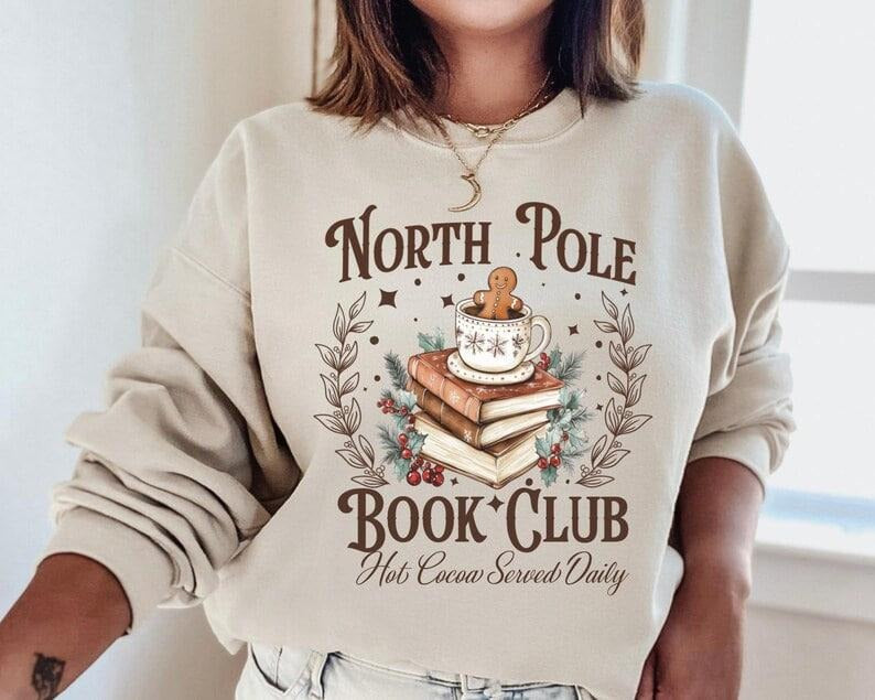 North Pole Book Club Sweatshirt, Bookish Christmas Sweater, Christmas Sweatshirt, Bookish Crewneck, Book Lover Gift,...