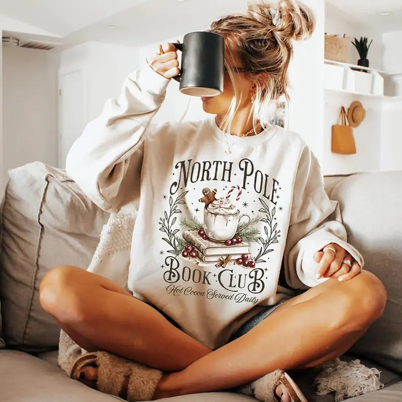 North Pole Book Club Sweatshirt, Bookish Christmas Tee Shirt, Gingerbread Christmas Shirt, Christmas Book Sweater, Gift...