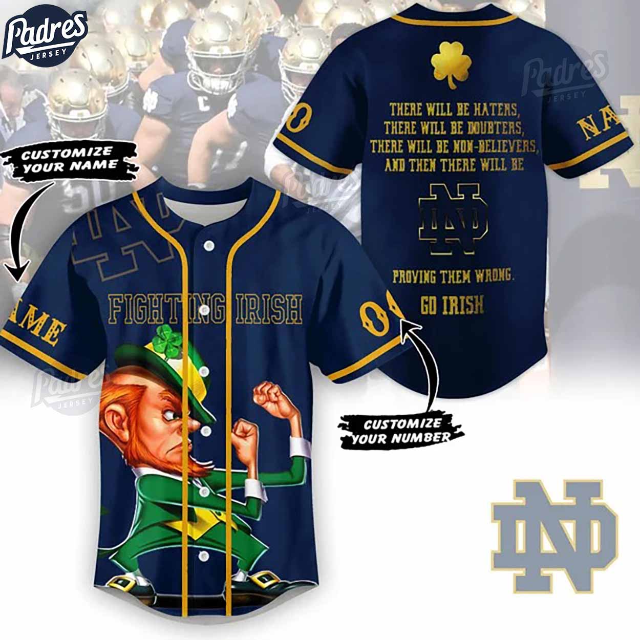Notre Dame Fighting Irish Football Custom Baseball Jersey Style - Padres Jersey Oasis: Elevate Your Baseball... (Image 1)