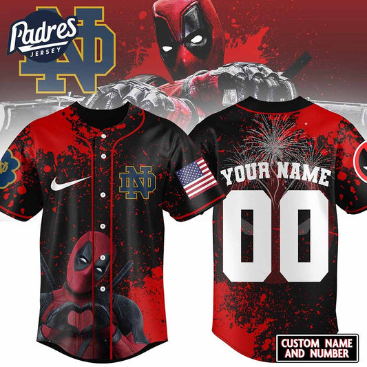 Notre Dame Fighting Irish Football x Deadpool Baseball Jersey Outfit - Padres Jersey Oasis: Elevate Your... (Image 1)