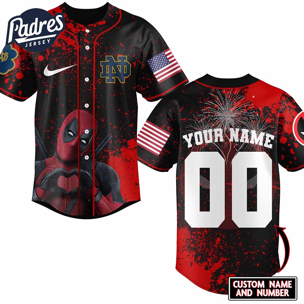 Notre Dame Fighting Irish Football x Deadpool Baseball Jersey Outfit - Padres Jersey Oasis: Elevate Your... (Image 2)