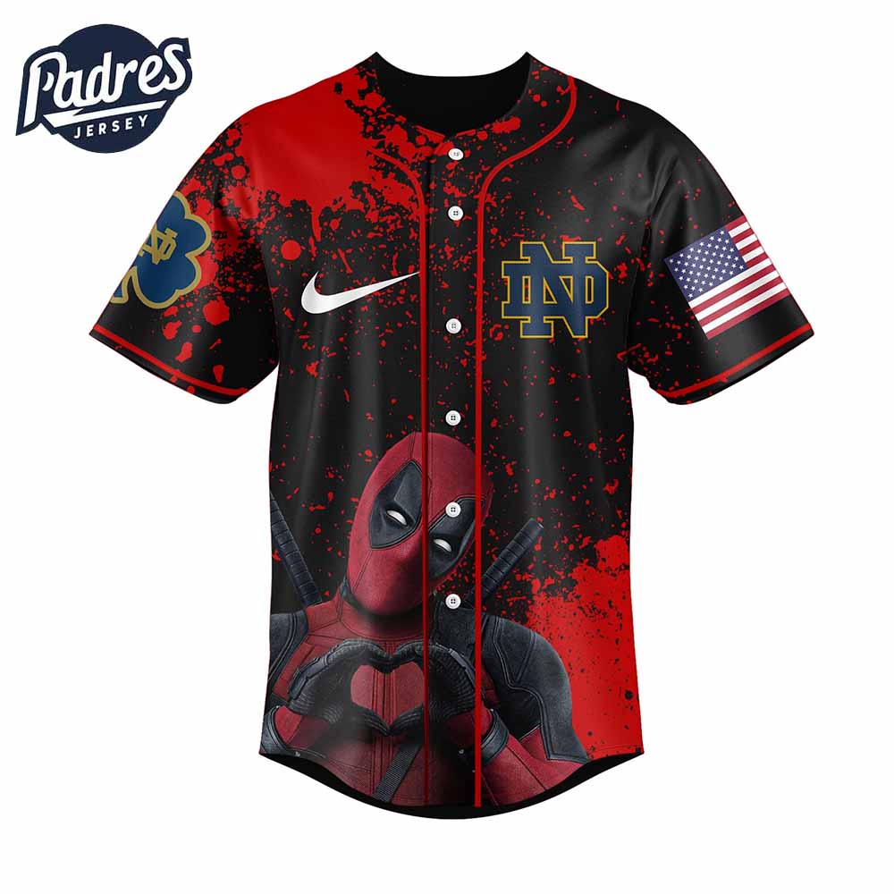 Notre Dame Fighting Irish Football x Deadpool Baseball Jersey Outfit - Padres Jersey Oasis: Elevate Your... (Image 4)