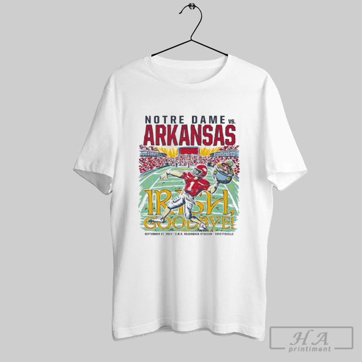 Notre Dame Fighting Vs Arkansas Razorbacks Football Game Day 2025 Irish Goodbye