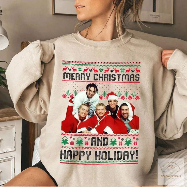 Nsync Christmas Sweatshirt, Ugly Christmas Sweater, N'sync Sweatshirt, Merry Christmas And Happy Holidays Sweatshirt...