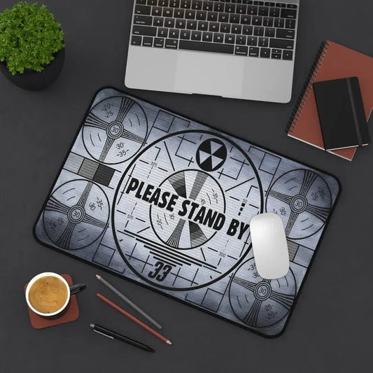 Nuclear Fall Out Mouse Pad, Nuclear Fall Out Desk Mat, Please Stand By, Gaming Desk Mat, Custom Desk Mat, Post...