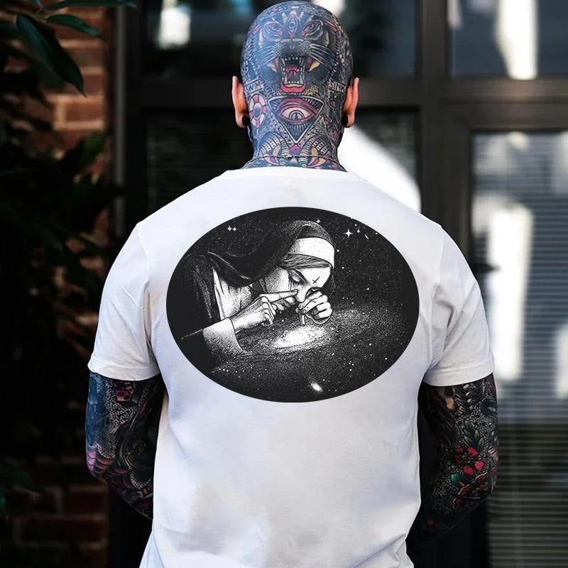Nun Smoking Dark Style Black Print T-shirt -  Sweatshirt
