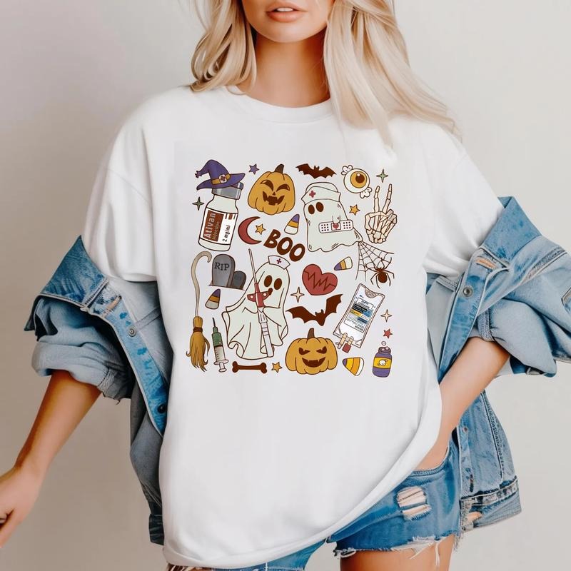 Nurse Boo Crew Shirt, Cute RN Halloween Tee, Fall Nurse Life Graphic T-Shirt, Spooky Gift for RN Women, Nurse Shirt, Gift...