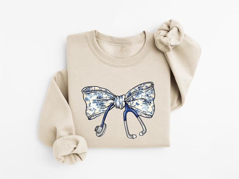 Nurse Bow Sweatshirt, Coquette Stethoscope Bow Shirt, Nurse Coquette Shirt, Gift For Nurse, Healthcare Professionals...