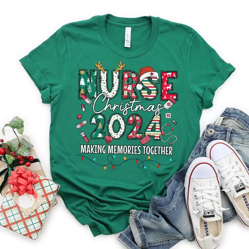 Nurse Christmas 2024 Unisex T-shirt for Women, Christmas Nursing Shirt, Nurse Crew Tee, Nursing Student Shirt, Matching...