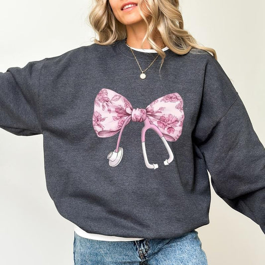 Nurse Coquette Bow Sweatshirt, Pink Nurse Bow Sweater, Cute Nurse Shirt, Medical Practitioner Clothing Gifts, Comfy Long...