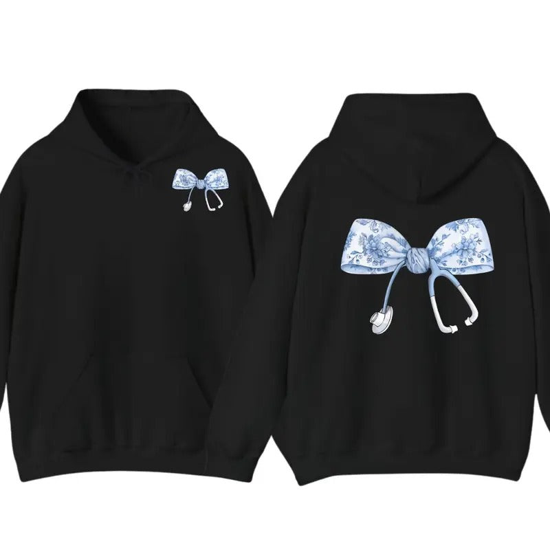 Nurse Coquette Toile bow Hoodie, Retro Nurse Shirts, RN, Unisex Stethoscope Hoodie, Nursing School, Nurses Week...