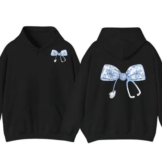 Nurse Coquette Toile bow Hoodie, Retro Nurse Shirts, RN, Unisex Stethoscope Hoodie, Nursing School, Nurses Week...