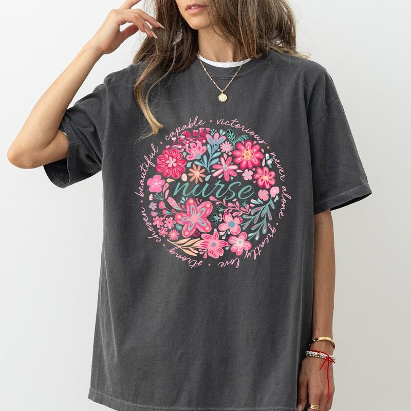 Nurse Floral Comfort Colors Shirt, Nurse Wildflower T-shirt, Nurse Apparel Graphic Tee, Gift for Nurse, Nurse...
