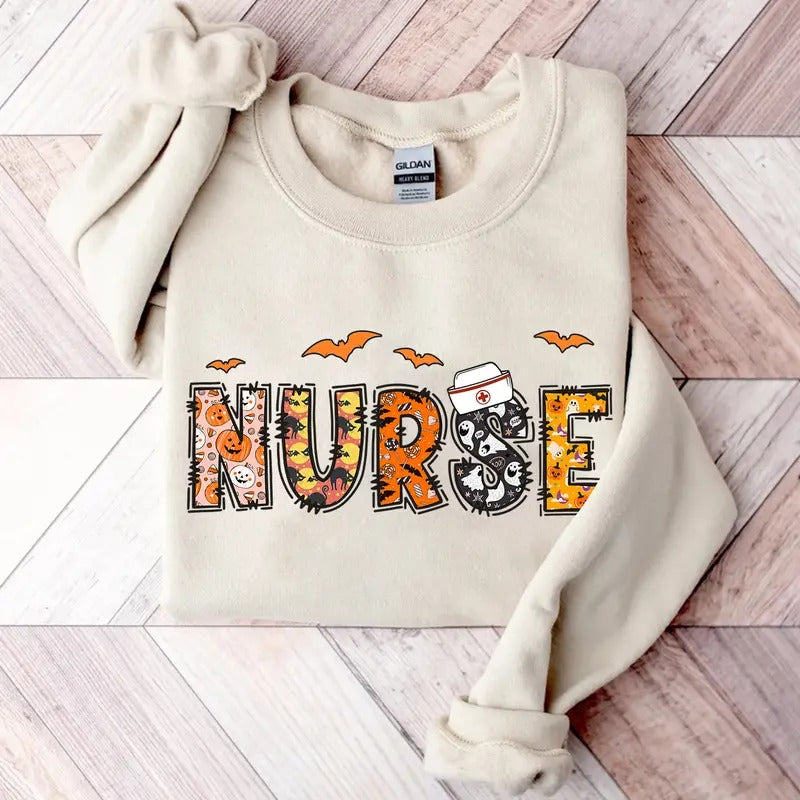 Nurse Halloween Sweatshirt, Halloween Nursing Shirt, Halloween RN Shirt, Nursing School Sweatshirt Hoodie | WearSparks.com