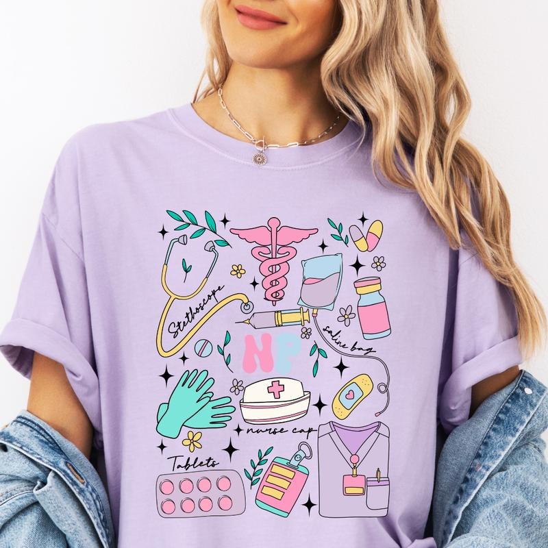 Nurse Practitioner doodles Shirt ~ Unisex Apparel Relaxed Fit Printed In The USA Clothing Womenswear Casual Comfort...