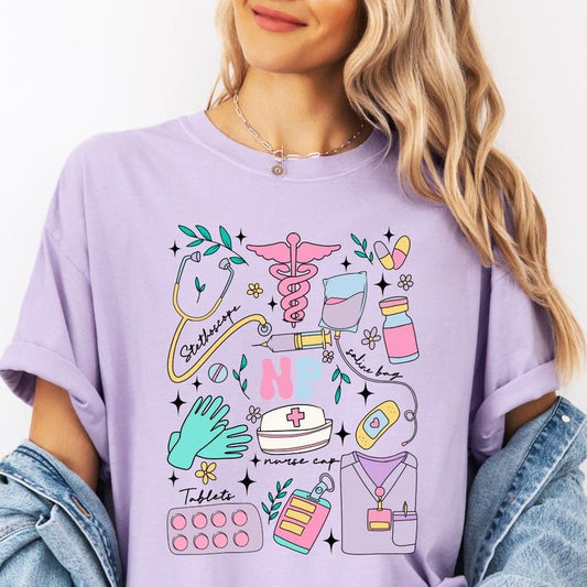 Nurse Practitioner doodles Shirt ~ Unisex Apparel Relaxed Fit Printed In The USA Clothing Womenswear Casual Comfort...