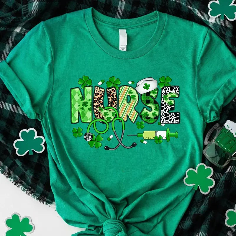 Nurse St Patrick's Day T-shirt, St Pattys Nurse Shirt, Nurse Shamrock Tee, Lucky Nursing Shirt Hoodie, Sweatshirt