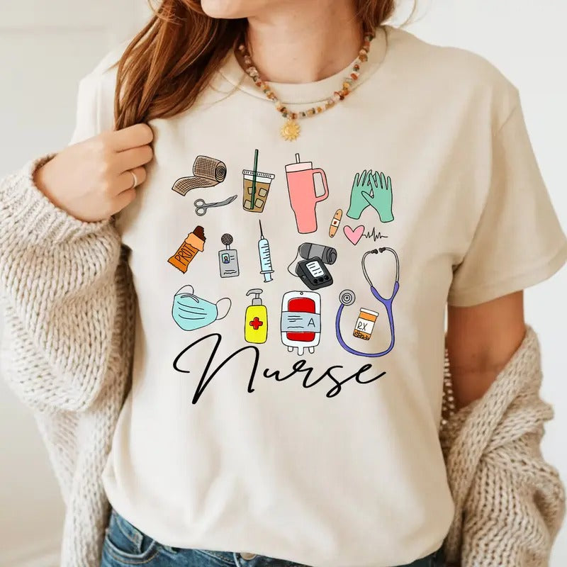 Nurse T-shirt, For Work Cute Nurse Shirt, Funny Nurse Tee, RN Nurse Shirt Registered Nurse Shirt Nursing School Hoodie,...