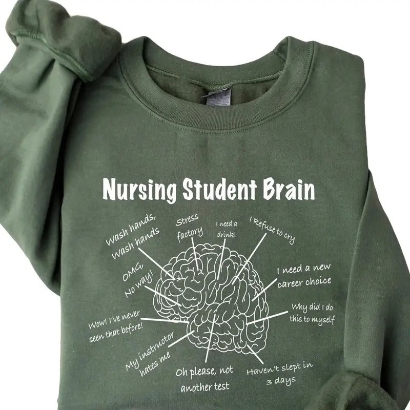 Nursing Student Brain Sweatshirt, Nursing School Shirt, For Work RN, Nurse Life Sweatshirt, Registered Nurse Sweater Long...