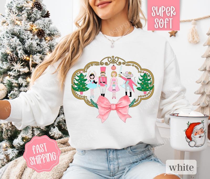 Nutcracker Bow Sweatshirt, Cute Christmas Sweater, Women's Holiday Crewneck T-Shirts, Hoodie | WearSparks.com