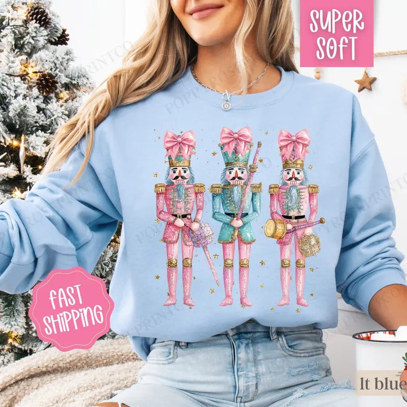 Nutcracker Christmas Sweatshirt, Christmas Sweater, Women's Holiday Crewneck T-Shirts, Hoodie | WearSparks.com