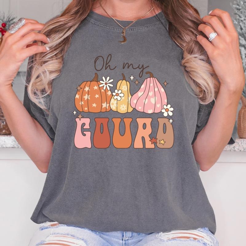 OH MY GOURD SHIRT (COMFORT COLORS T-SHIRT, CAUSAL SHIRT UNISEX, FALL CLOTHING, GRAPHIC APPAREL) Cotton Fabric Hoodie,...