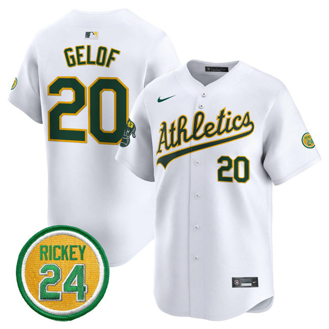 Oakland Athletics #20 Zack Gelof White 2024 Home Limited With Rickey Henderson