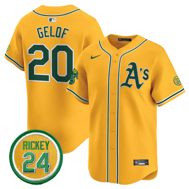 Oakland Athletics #20 Zack Gelof Yellow 2024 Limited With Rickey Henderson Patch