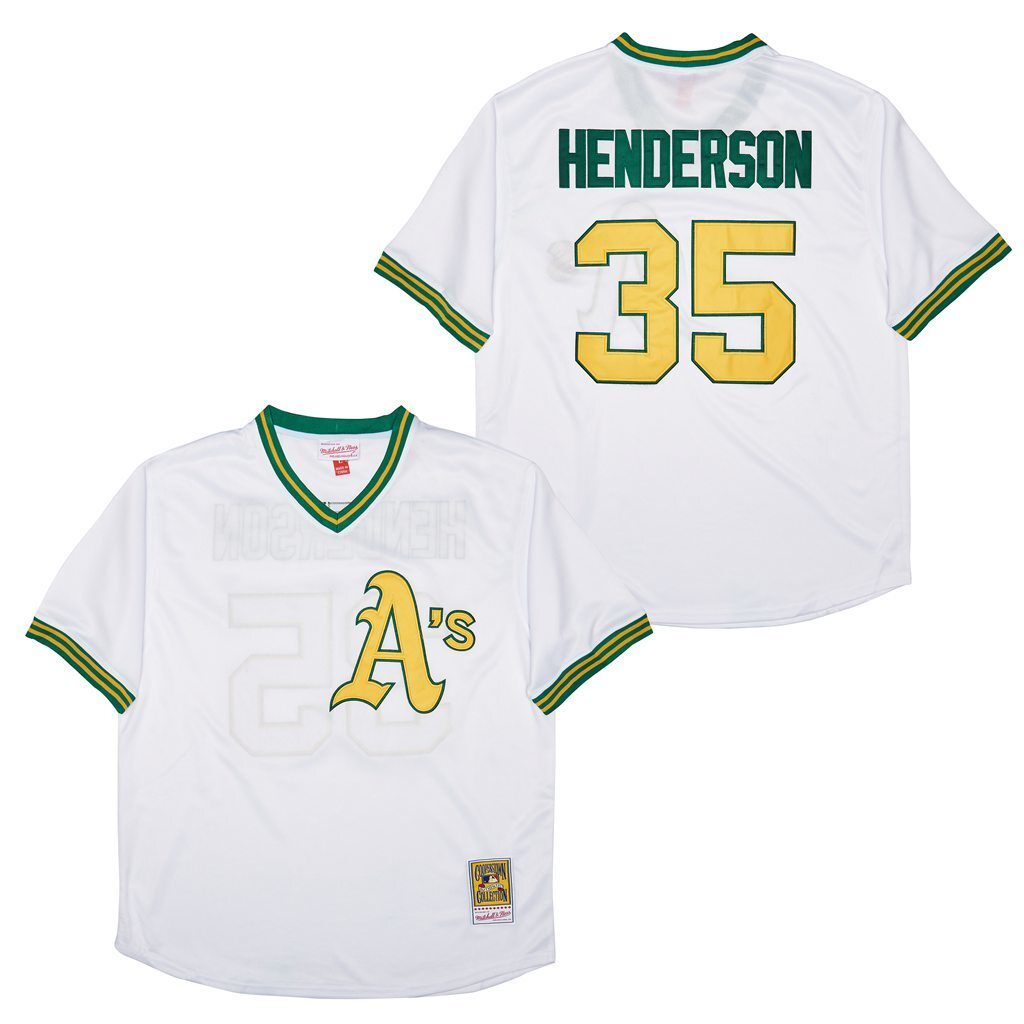 Oakland Athletics #35 Rickey Henderson Athletics 35 White Pullover Retro