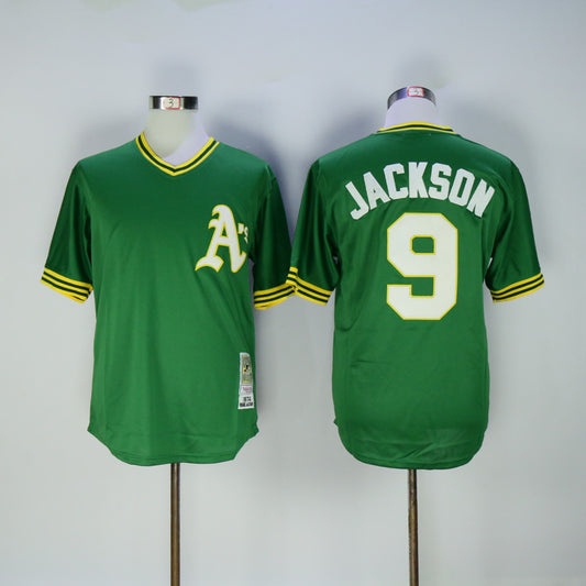 Oakland Athletics #9 Reggie Jackson Athletics 9 Green Retro Pullover 1