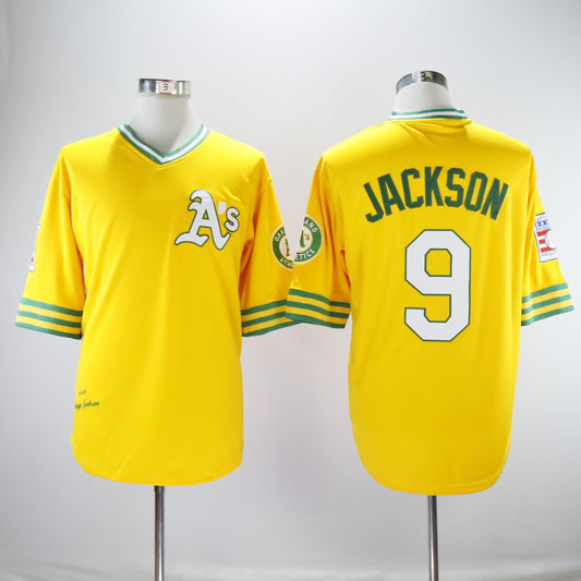 Oakland Athletics #9 Reggie Jackson Athletics 9 Green Retro Pullover Style 1