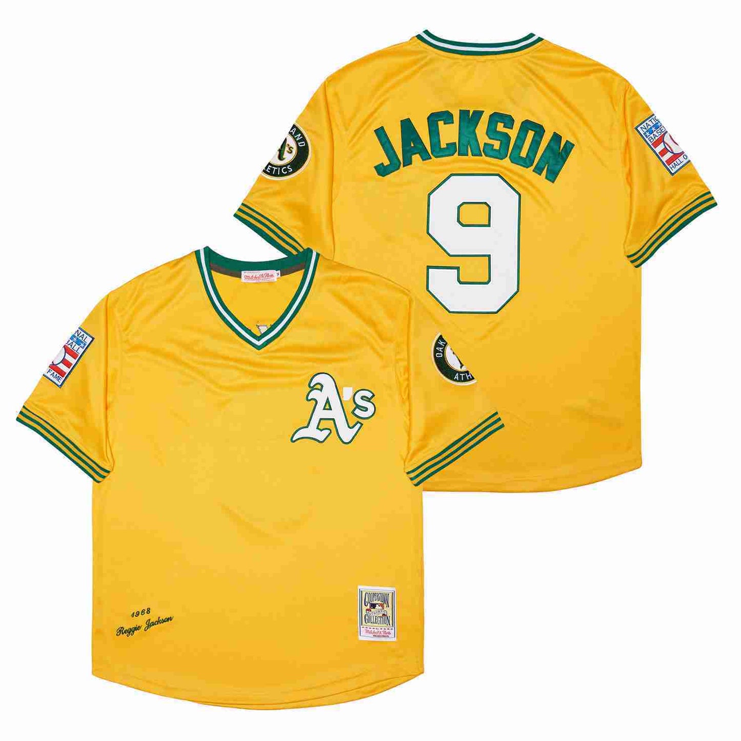 Oakland Athletics #9 Reggie Jackson Athletics 9 Yellow 1968 Retro Pullover