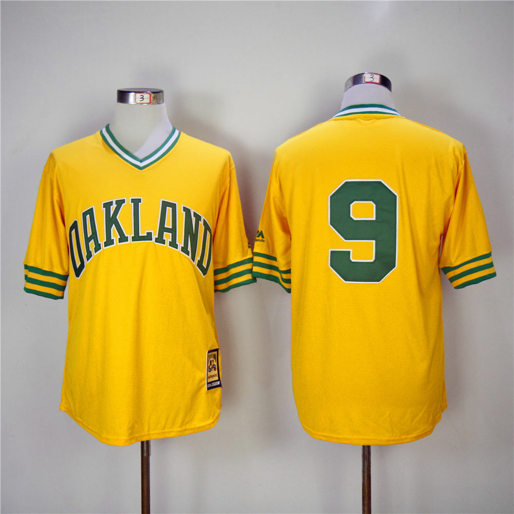 Oakland Athletics #9 Reggie Jackson Athletics 9 Yellow 1981 Fan Retro Pullover