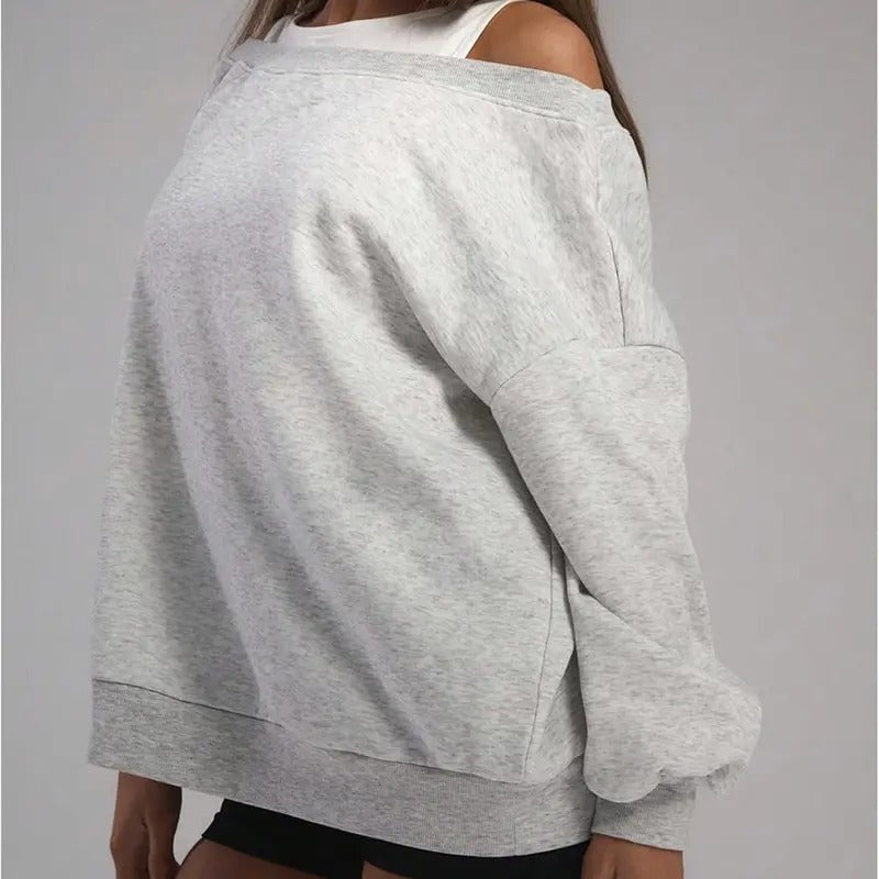 Off The Shoulder Sweatshirt Long Sleeve Drop Shoulder Oversized Pullover Tops Fall Outfits T-Shirts, Hoodie | WearSparks.com