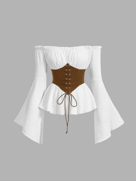 Off The Shoulder Tops Going Out Y2K Ruffle Long Sleeve Lace Up Blouse Shirt Tops Hoodie, Sweatshirt | WearSparks.com