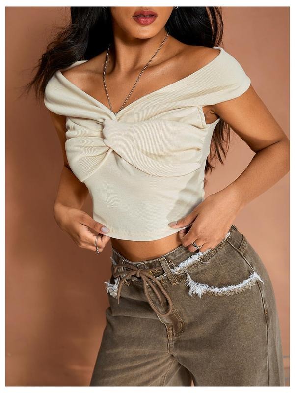 Off The Shoulder Tops Twist Front Going Out Tops Y2k Asymmetrical Crop Tops Blouses Cute T-Shirts, Hoodie, Sweatshirt