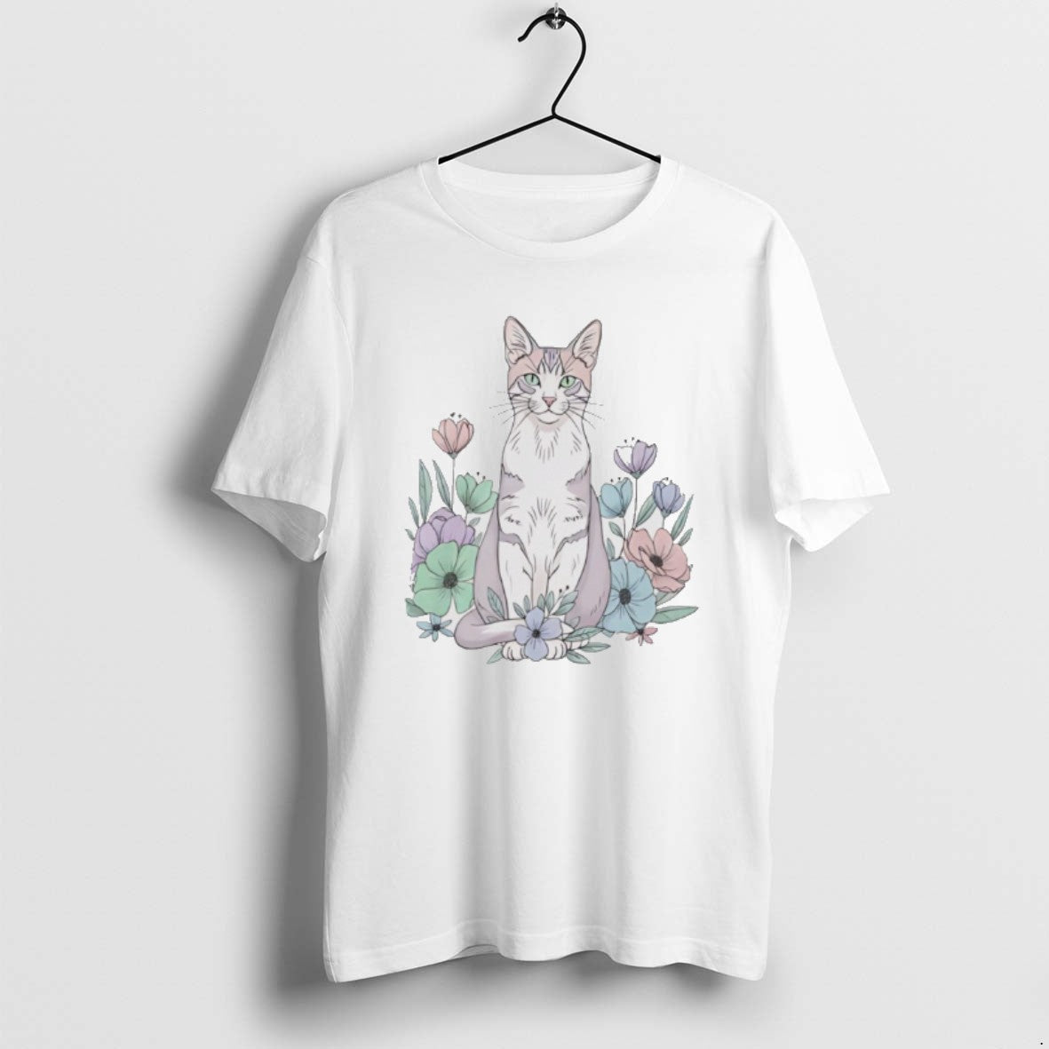 Official Cute Sitting Cat In Floral Garden Watercolor T-Shirts, Hoodie, Sweatshirt | WearSparks.com